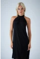Kadın Siyah Halter Yaka Midi Elbise LPP1309