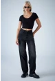 Kadın Siyah Yüksek Bel Baggy Jean TSS388