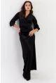 Kadın Siyah Kruvaze Büzgülü Kadife Maxi Elbise ALO1007-9