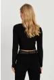 Kadın Siyah Kruvaze Crop Bluz LPP1252