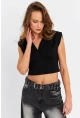 Kadın Siyah Kruvaze Crop Bluz SDY1234