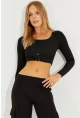 Kadın Siyah Kuşgözlü Crop Bluz CG299