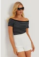 Kadın Siyah Madonna Yaka Çizgili Kaşkorse Bluz AYD311