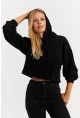 Kadın Siyah Nervüllü Üç İplik Sweatshirt TF13