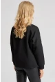 Kadın Siyah Omuz Taşlı Dalgıç Sweatshirt ST824