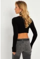 Kadın Siyah Omuzları Pencereli Kaşkorse Crop Bluz B5024