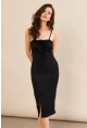 Kadın Siyah Önü Bağlamalı Rustik Midi Elbise FRO2001