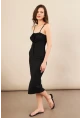 Kadın Siyah Önü Bağlamalı Rustik Midi Elbise FRO2001
