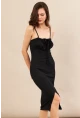 Kadın Siyah Önü Bağlamalı Rustik Midi Elbise FRO2001