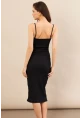 Kadın Siyah Önü Bağlamalı Rustik Midi Elbise FRO2001