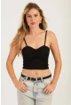 Kadın Siyah Önü Büzgülü Crop Bluz CG339