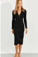 Kadın Siyah Önü Fermuarlı Kaşkorse Midi Elbise EY2547