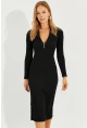 Kadın Siyah Önü Fermuarlı Kaşkorse Midi Elbise EY2547