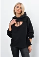 Kadın Siyah Önü Pencereli Kapüşonlu Sweatshirt Yİ1669