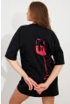 Kadın Siyah Oversize Pijama T-Shirt TPG14