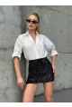 Kadın Siyah Payetli Şortlu Mini Etek