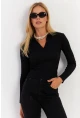 Kadın Siyah Polo Yaka Kaşkorse Bluz LON3006