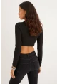 Kadın Siyah Polo Yaka Kaşkorse Crop Bluz Yİ2347