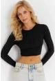 Kadın Siyah Sırt Detaylı Crop Bluz CG365