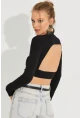 Kadın Siyah Sırtı Açık Crop Bluz B3072