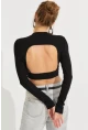 Kadın Siyah Sırtı Açık Crop Bluz B3072