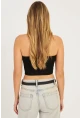 Kadın Siyah Sırtı Açık Crop Bluz CG345
