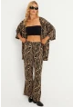 Kadın Siyah -Tarçın Desenli Bürümcük Alt Üst  Takım LON3004