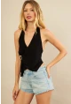 Kadın Siyah Tokalı Asimetrik Crop Bluz AN8134