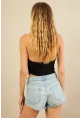 Kadın Siyah Tokalı Asimetrik Crop Bluz AN8134