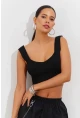Kadın Siyah Triko Crop Atlet YV118