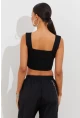 Kadın Siyah Triko Crop Atlet YV118