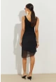 Kadın Siyah Tül Detaylı Asimetrik Mini Elbise B2475