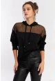 Kadın Siyah Üstü Tül Kapüşonlu Sweatshirt EY2934