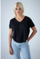Kadın Siyah V Yaka Rahat T-Shirt LPP1312
