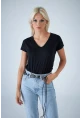 Kadın Siyah V Yaka T-Shirt LPP1311