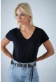Kadın Siyah V Yaka T-Shirt LPP1311
