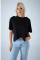 Kadın Siyah Yarasa Kol Asimetrik T-Shirt LPP1315