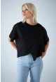 Kadın Siyah Yarasa Kol Asimetrik T-Shirt LPP1315