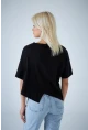 Kadın Siyah Yarasa Kol Asimetrik T-Shirt LPP1315