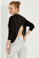 Kadın Siyah Zincirli Asimetrik Sweatshirt EY2664