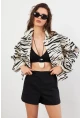 Kadın Taş-Siyah Zebra Desenli Ceket QS5337-90