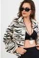 Kadın Taş-Siyah Zebra Desenli Ceket QS5337-90