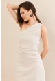 Kadın Taş Tek Omuz Astarlı Mini Keten Elbise AYD416