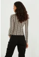 Kadın Taş Yarım Balıkçı Zebra Desen Bluz LPP1133