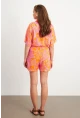 Kadın Turuncu Desenli Gömlek Şort Takım Q1007