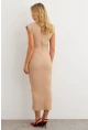 Kadın Vanilya Omuzları Vatkalı Drape Maxi Elbise KED4252