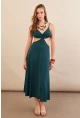 Kadın Zümrüt Yeşil Sırtı Açık Halter Yaka Midi Elbise AN7036
