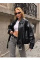 Kemerli Yarasa Kol Deri Ceket