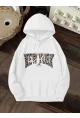 Leopar Detay New York Baskılı Oversize 3 İplik Kapüşonlu Sweat