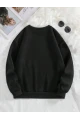 Minimal Fiyonk Baskılı Üç İplik Siyah Sweatshirt